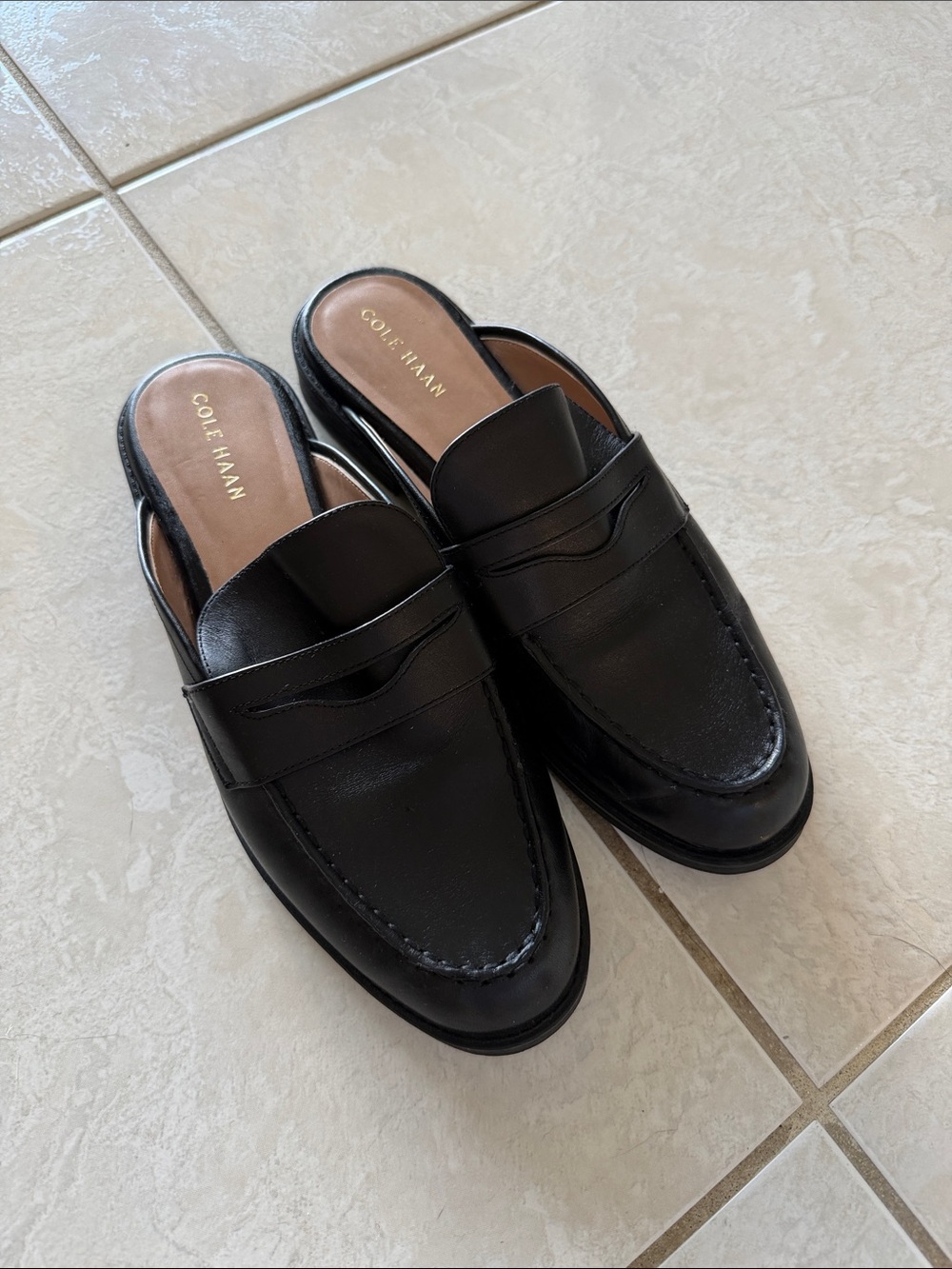 Cole Haan Black Leather Slip-On Mule Loafers